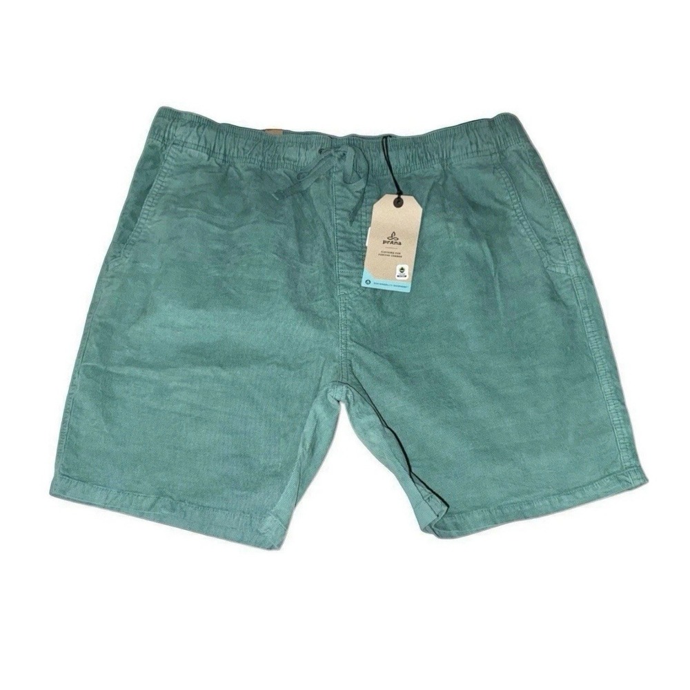 PrAna Canyon Camp Short Cove Green Mens Large 7"Corduroy Standard Elastic NWT XL
